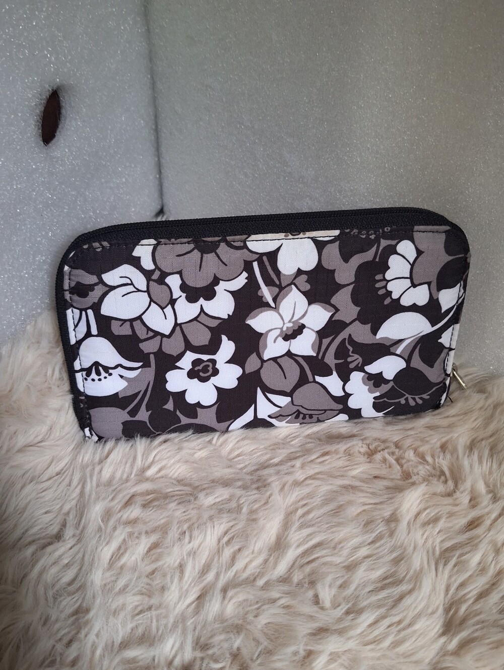 Lesportsac Floral Zip-Around Wallet in Black & White